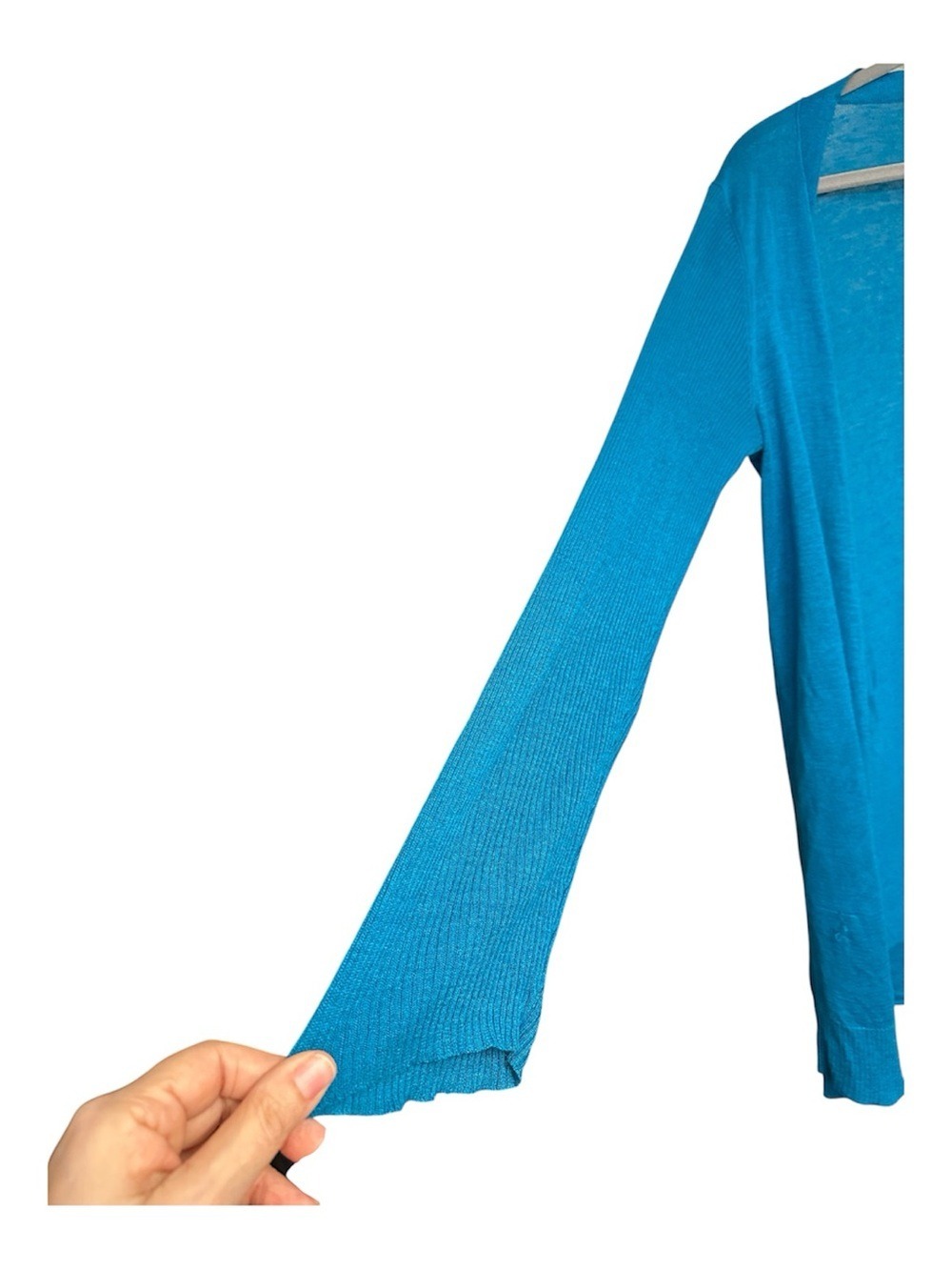 EILEEN FISHER Open Linen/Tencel Cardigan in beautiful teal/peacock - Size M - Picture 8 of 11